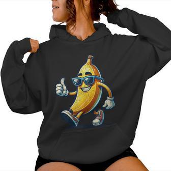 Dibujos Animados Retro Plátano Con Gafas Deol Hombres Es Plátano In Mangas Sudadera con capucha para mujer - Regaloses