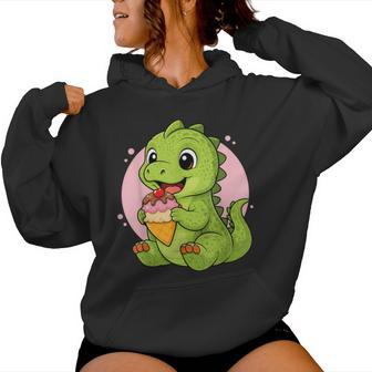 Dinosauro Mangiare Gelato Grafica Ragazzi Ragazze Dinosauro Amante Felpa con cappuccio da donna - Novitaregali