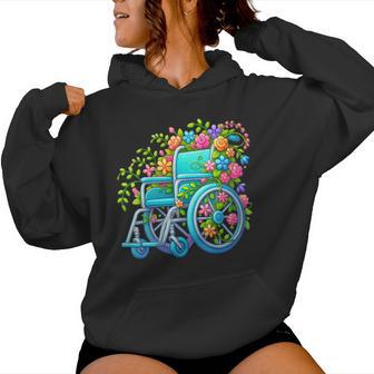 Diseño Caprichoso Deilla De Ruedas Adornado Con Flores Cuello Sudadera con capucha para mujer - Regaloses