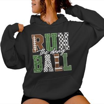 Fall Football Dots Checkered Run The Dang Ball Football Mom Women Hoodie - Thegiftio UK