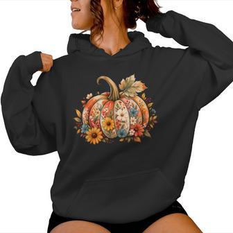 Fall Pumpkin Floral Botanical Autumn Thanksgiving Women Women Hoodie - Thegiftio UK