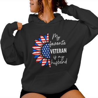 My Favorite Veteran Is My Husband Sunflower American Flag Women Hoodie - Thegiftio UK