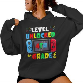 First Day Of 4Th Grade Level Unlocked Game Back To School Women Hoodie - Thegiftio UK