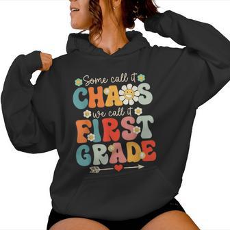 First Grade Chaos Groovy 1St Grade Teacher Women Hoodie - Thegiftio UK