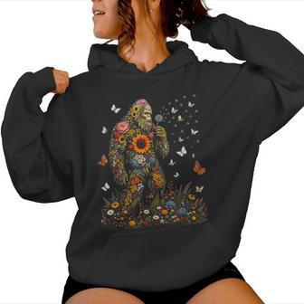 Floral Bigfoot Blowing Dandelion Flowers Sasquatch Lover Women Hoodie - Thegiftio UK