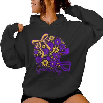 Floral Football Game Day Girly Touchdown Team Purple & Gold Women Hoodie - Thegiftio UK