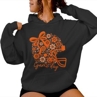 Floral Football Game Day Girly Touchdown Team Spirit Orange Women Hoodie - Thegiftio UK