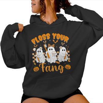 Floss Your Fang Dentist Ghost Halloween Costume Dental Women Women Hoodie - Thegiftio UK