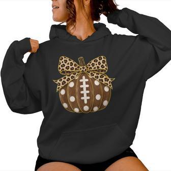 Football Pumpkin Leopard Bow Fall Game Day High School Women Hoodie | Seseable UK