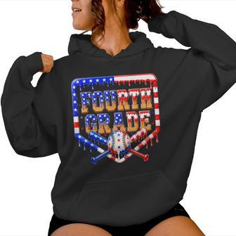 Fourth Grade Baseball Drip Boys Kids Usa Flag Back To School Women Hoodie - Thegiftio UK