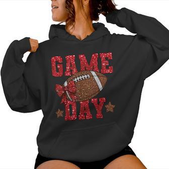 Game Day Football Red Coquette Bow Touchdown Season Girls Women Hoodie - Thegiftio UK