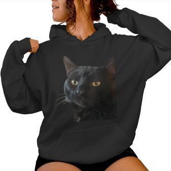 Gato Negro Con Cara Extravaganteector Arte Recortado Cuello Sudadera con capucha para mujer - Regaloses