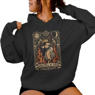 Girl Will Be Girls Witch Cigarette Burning Tarot Card Women Women Hoodie - Thegiftio UK