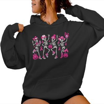 Halloween Dancing Skeletons Pink Ribbon Breast Cancer Women Hoodie - Thegiftio UK