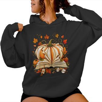 Halloween Fall Reading Pumpkin Book Teacher Book Lover Women Hoodie - Thegiftio UK