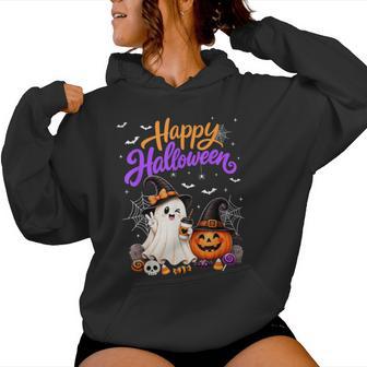 Happy Halloween Cute Ghost Pumpkin Spooky Kids Women Hoodie - Thegiftio UK