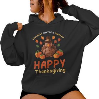 Happy Thanksgiving Thankful Grateful Turkey Kids Women Hoodie - Thegiftio UK