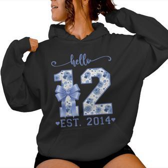 Hello 12 Est 2014 Blue Coquette Bow 12Th Birthday Girl Women Hoodie - Thegiftio UK
