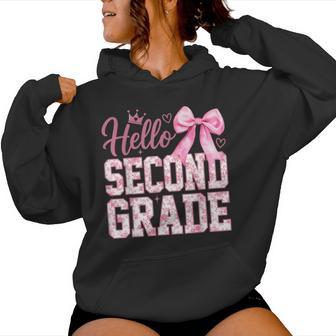 Hello 2Nd Grade Bow Teacher Back To School Second Grade Women Hoodie - Thegiftio UK