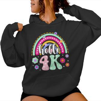 Hello 4K Student Rainbow 4K Teacher First Day Of 4K Women Hoodie - Thegiftio UK