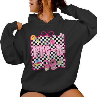 Hello Pre-K Checkered Kids Girl Teachers Back To School Prek Women Hoodie | Seseable UK
