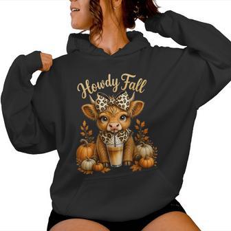 Howdy Fall Highland Cow Leopard Bow Autumn Pumpkin Spice Women Hoodie - Thegiftio UK