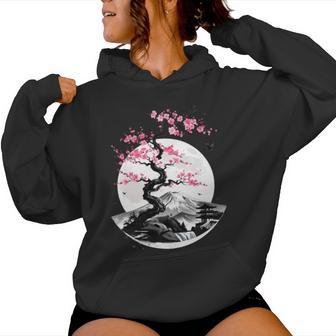 Japonais Cherry Blossom Sakura Moon Fuji Manche Longue Sweat à capuche femme - Cadeauxyz