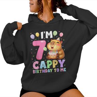 Kawaii Girl Capybara 7Th Birthday To Me Balloons Capy Cake Women Hoodie - Thegiftio UK