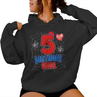 Kids Spider Web Five 5 Years Old It's My 5Th Birthday Girl Women Hoodie - Thegiftio UK