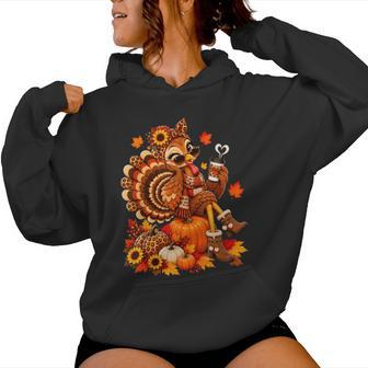 Leopard Turkey Drinking Coffee Lover Thanksgiving Women Hoodie - Thegiftio UK