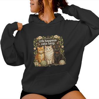 Life Happens Cats Help Cat Lover Coffee Cats Women Hoodie - Thegiftio UK