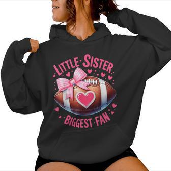 Little Sister Biggest Fan Cute Coquette Pink Bow Football Women Hoodie - Thegiftio UK