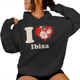 I Love Ibiza Floral Heart España Cuello Sudadera con capucha para mujer - Regaloses