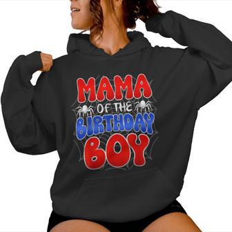 Mama Of The Birthday Boy Costume Spider Web Birthday Party Women Hoodie - Thegiftio UK