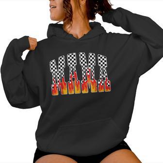 Mama Flame Race Retro Mom Fire Checkered Mother's Day Women Hoodie - Thegiftio UK
