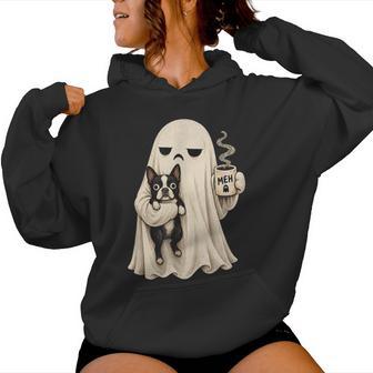 Meh Ghost Boston Terrier Coffee Halloween Dog Lover Women Hoodie - Thegiftio UK