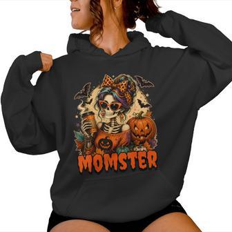 Momster Skeleton Halloween Coffee Mom Messy Bun Women Hoodie - Thegiftio UK