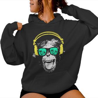 Monkey Dj Mit Kopfhörer Undonnenbrille Geschenkidee Kapuzenpullover für Damen - Geschenkecke