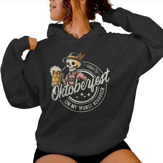 Oktoberfest Skeleton On My Wurst Behavior Women Women Hoodie - Thegiftio UK