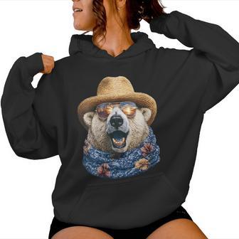 Ours Polaire Mignon Avec Lunettes Deoleil Et Chapeau De Paille Animal Été Sweat à capuche femme - Cadeauxyz