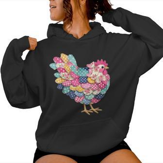 Patchwork Chicken Floral Polka Dot Farmhouse Hen Graphic Women Hoodie - Thegiftio UK