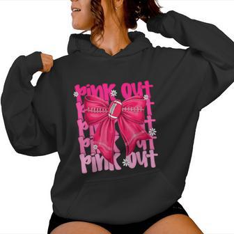 Pink Out Breast Cancer Football Coquette Bow Mom Girls Women Women Hoodie | Seseable UK