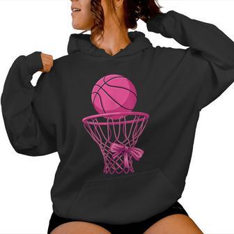Pink Coquette Bow Basketball Mom Mama Girls Women Hoodie - Thegiftio UK