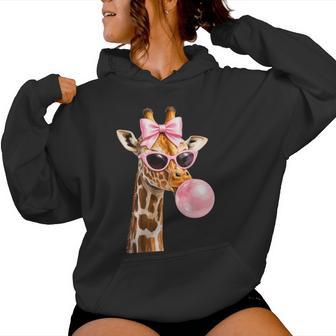 Pink Coquette Bow Giraffe Wearing Sunglasses Wildlife Animal Women Hoodie - Thegiftio UK