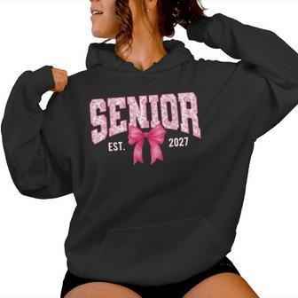 Pink Floral Senior Est 2027 Coquette Bow Class Of 2027 Women Hoodie - Thegiftio UK