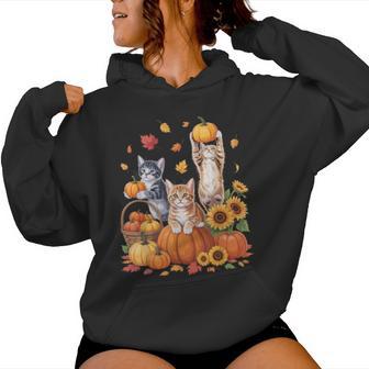 Playful Autumn Cats For Cat Lovers Happy Fall Vibes Women Hoodie - Thegiftio UK