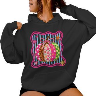 Preppy Fall Pumpkin Coquette Bow Floral Leopard Checker Women Hoodie - Thegiftio UK