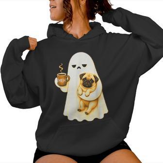 Pug Ghost Meh Coffee Grumpy Halloween Women Hoodie - Thegiftio UK