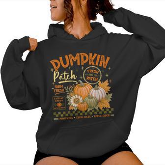 Pumpkin Fall Vibes Farmers Retro Pumpkin Patch Autumn Women Hoodie - Thegiftio UK