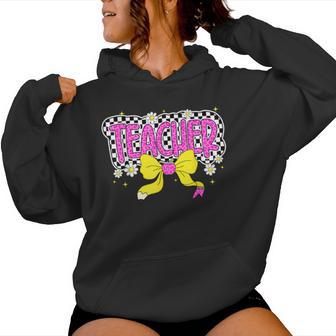 Retro Checkered Pink Bow Teacher Back To School Women Hoodie - Thegiftio UK